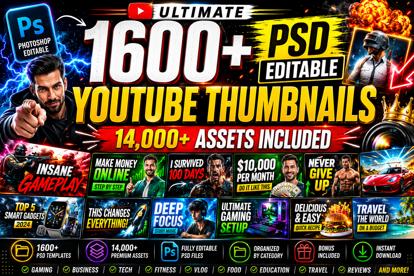 1600+ Ultimate Youtube Thumbnail Bundle - Instant Download Link